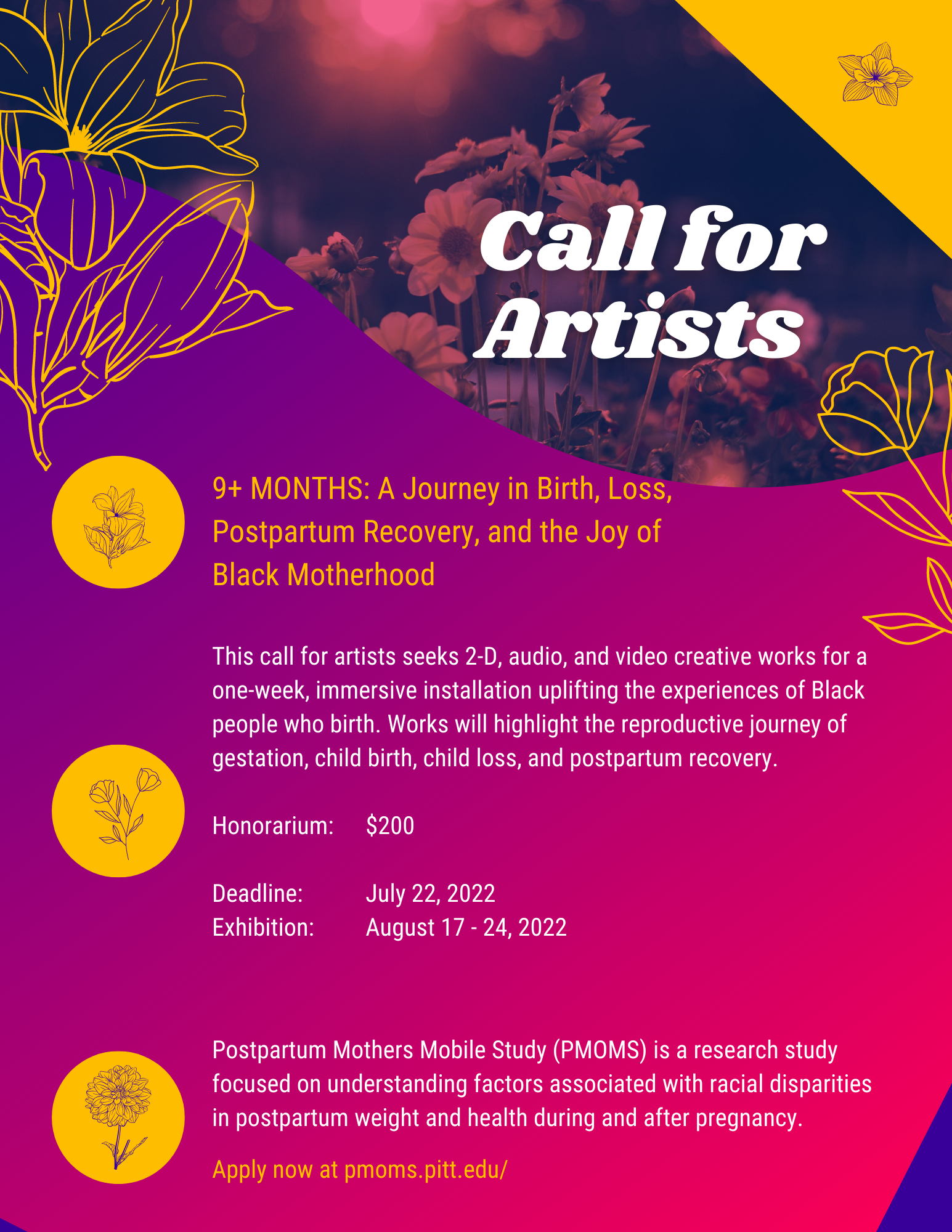 Call for Artists: This call for Black artists in the Pittsburgh region, Allegheny County, and South Western Pennslyvania seeks work highlighting gestation, child birth, child loss, postpartum, and more.
