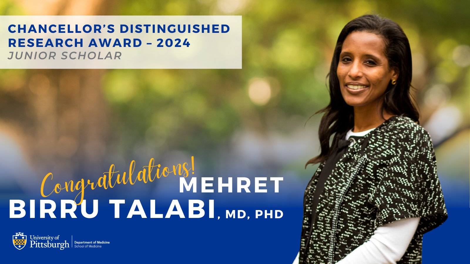 Congratulations to Dr. Mehret Birru Talabi for receiving the 2024 Chancellor's Distinguished Awards!